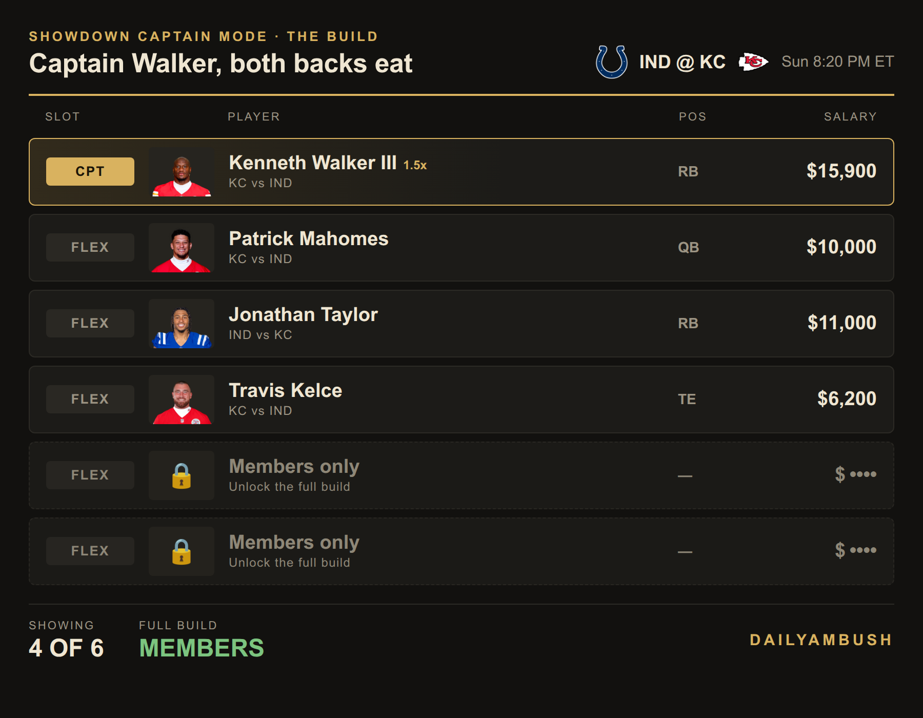 Showdown build preview; the last two spots are members-only