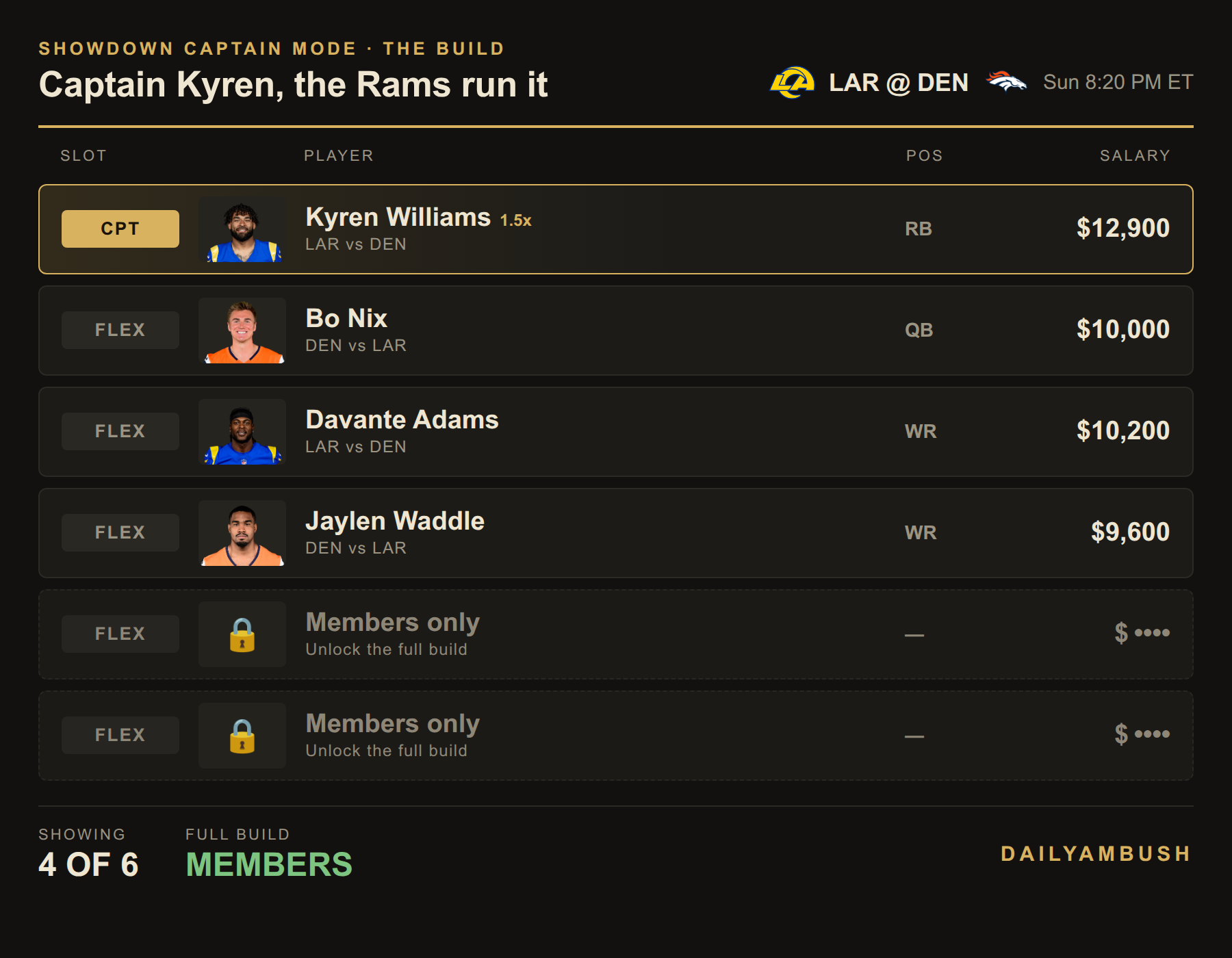 Showdown build preview; the last two spots are members-only