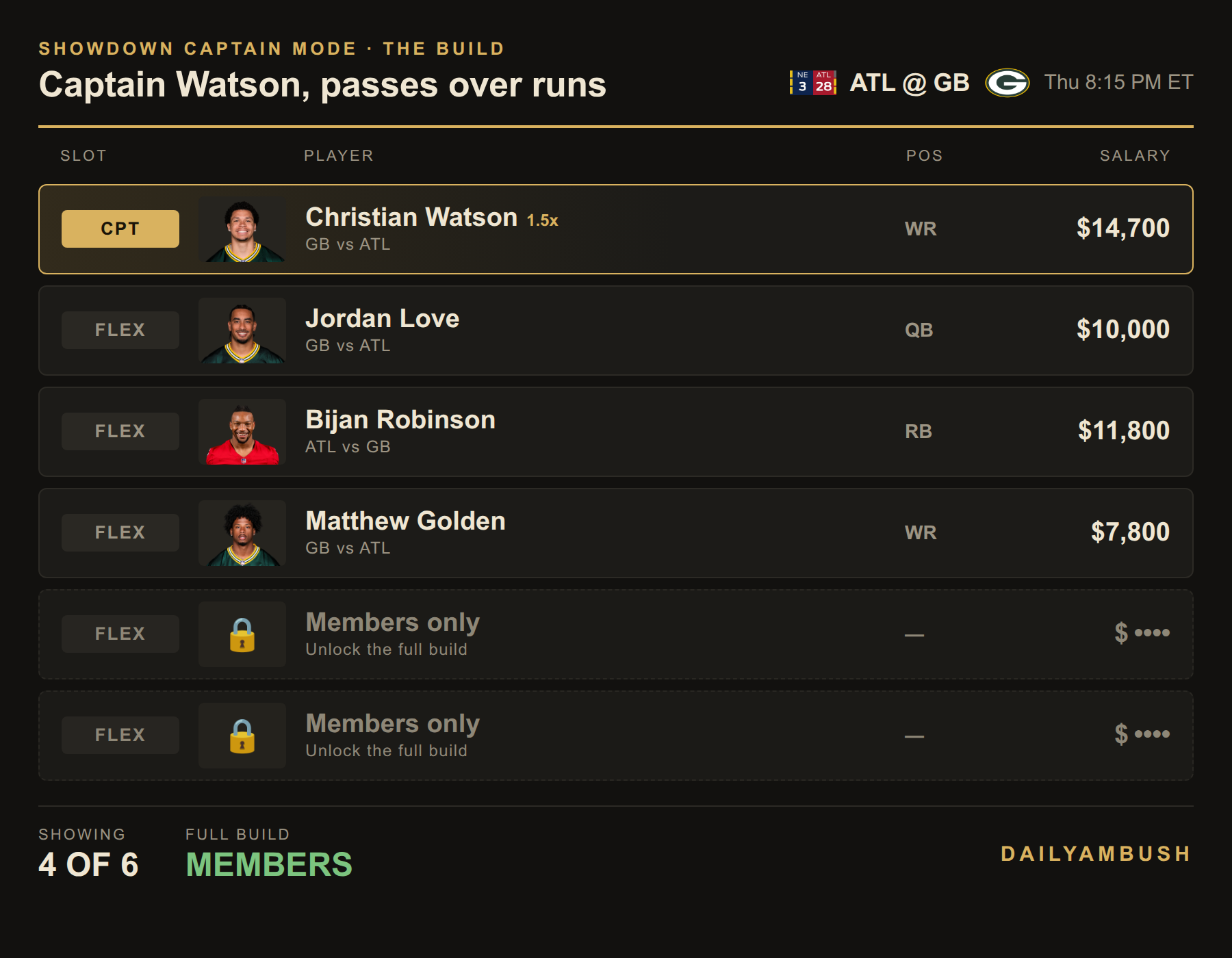 Showdown build preview; the last two spots are members-only