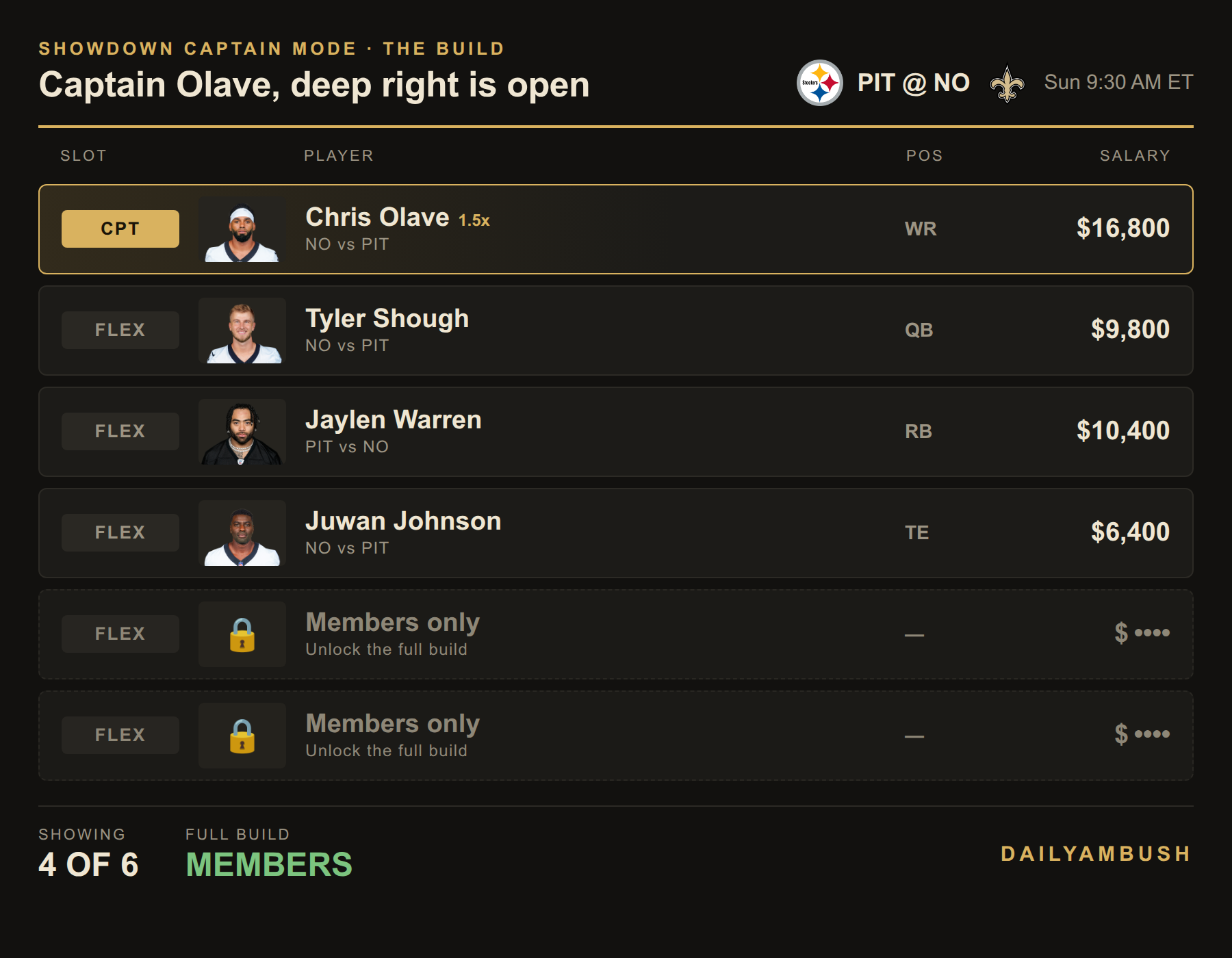 Showdown build preview; the last two spots are members-only